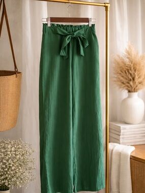 SHEIN Forest Green Wide Leg Tie-Waist Pants